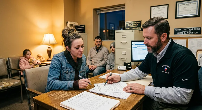 Bail bonds agent explaining the process to a client in Amarillo Texas