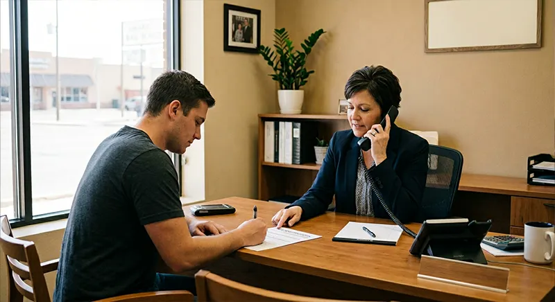 Bail bonds agent assisting a client with the process in Amarillo Texas
