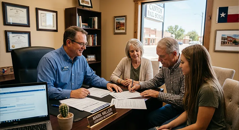 Bail bonds in Canyon TX with a local bondsman helping a family start the release process